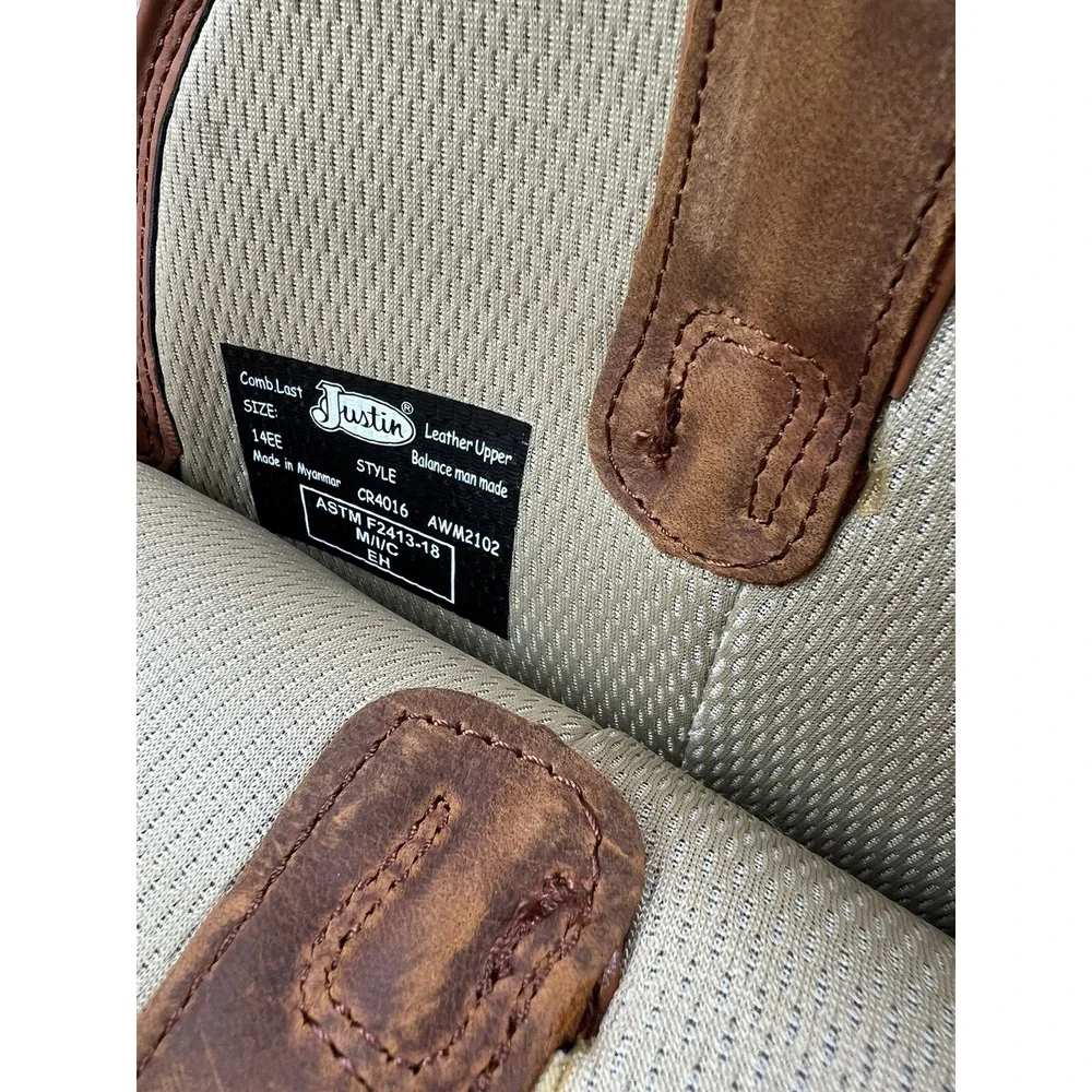Justin Resistor Comp Toe Work Boots CR4016 Russet Brown Leather Waterproof Sz 14